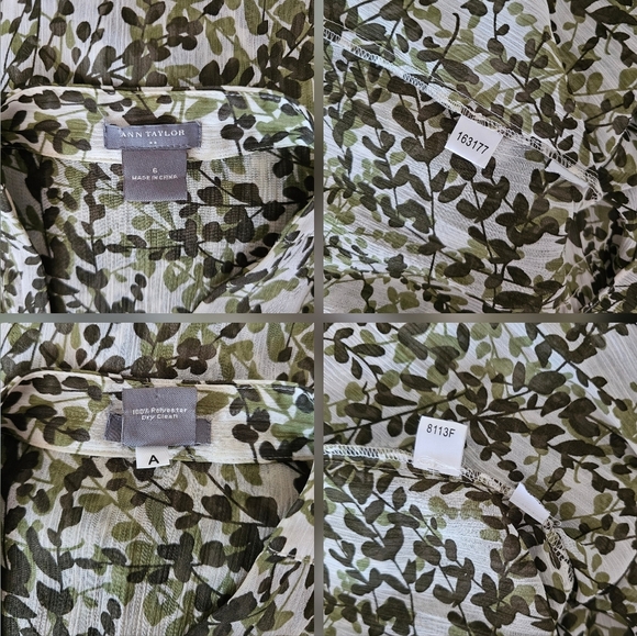 Ann Taylor Flutter Cap Sleeve Green Leaf Print Chiffon Blouse - Picture 12 of 14